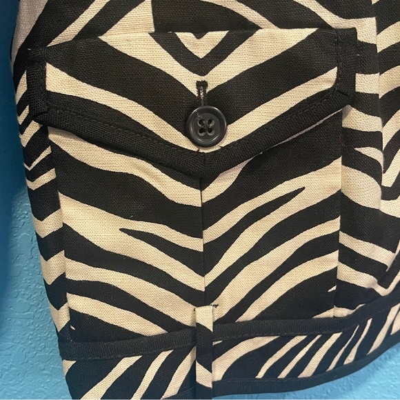 J CREW COLLECTION Sz 8 100% Linen Zebra Tiger Striped Print  Blazer Tan Black - Picture 5 of 11